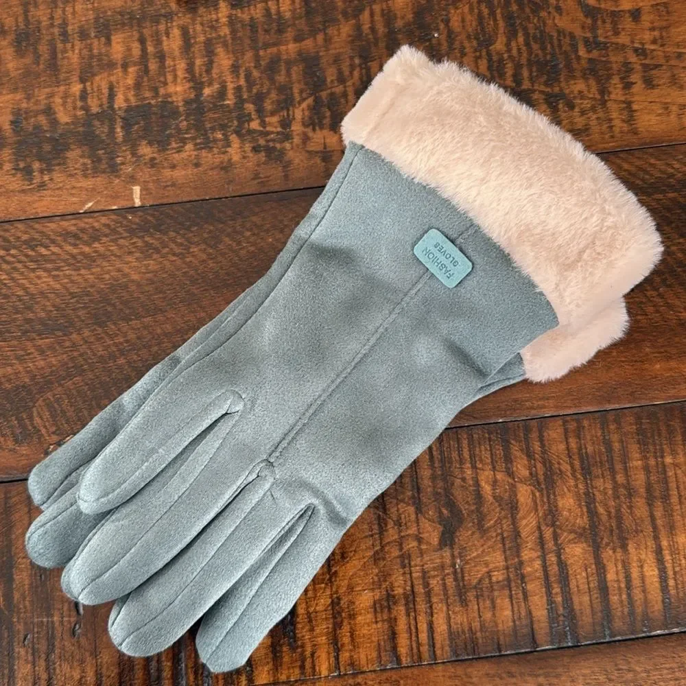 Set of 5 Plush Touchscreen Winter Gloves - Warm Faux Suede & Faux Fur Bundle